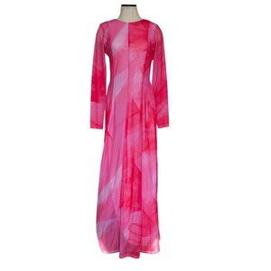 Topshop Pink Watercolor Maxi Dress Abstract Long Sleeve Sz M 8-10🩷
